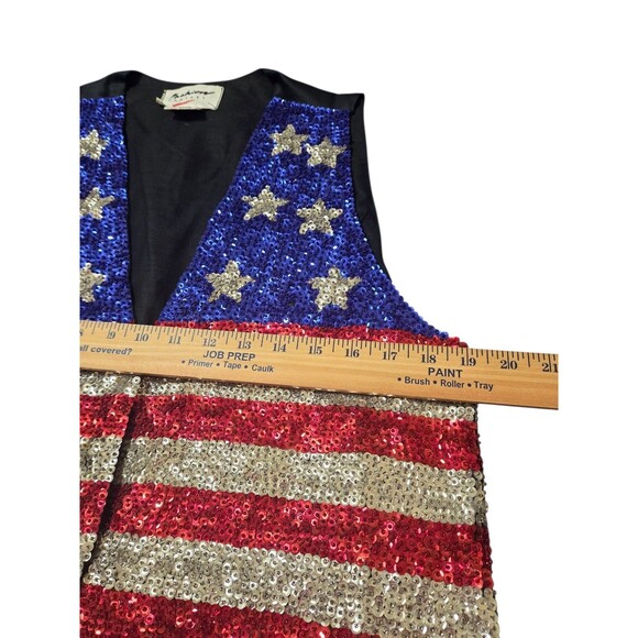 Vintage USA American Flag Sequin Beaded Vest Size XL Snap Front C20.1 - Picture 5 of 8